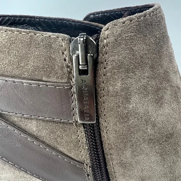 AQUATALIA Made in Italy 🇮🇹 LEATHER Farin Brushed Oil Suede Taupe Booties 8.5M